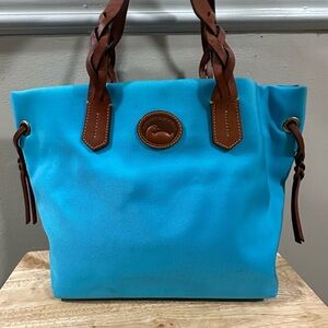 Dooney & Bourke Turquoise Nylon Tote with Brown Handles